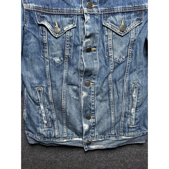 ABLE Distressed Denim Trucker Jacket Medium Wash Blue Size Small - Picture 8 of 10